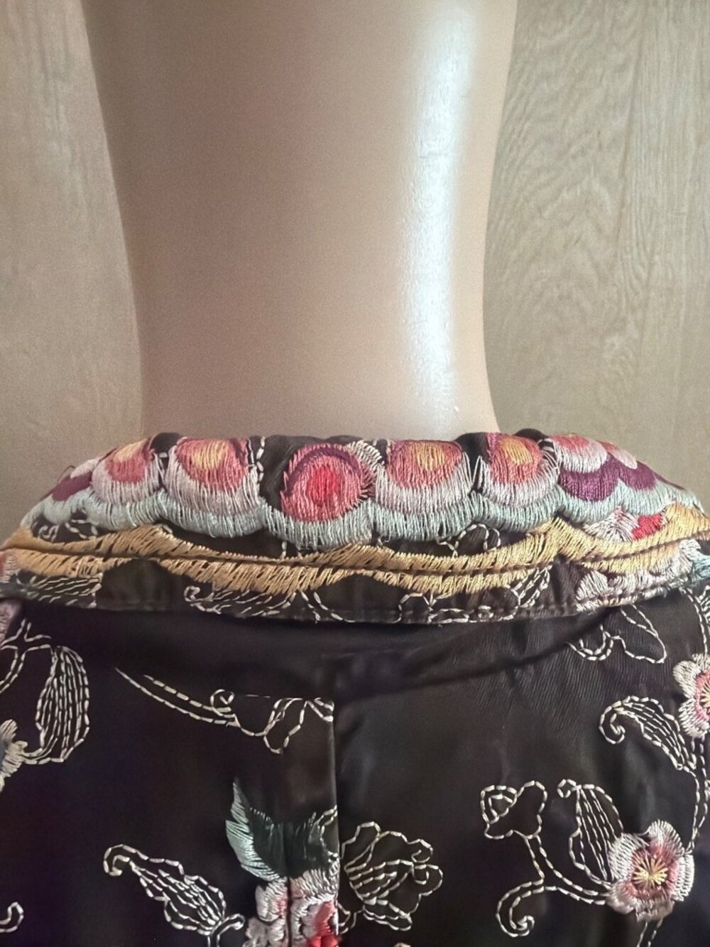 Rare Vintage Johnny Was Brown Embroidered Cotton Duster Coat w/Ornate Collar M - Picture 7 of 16